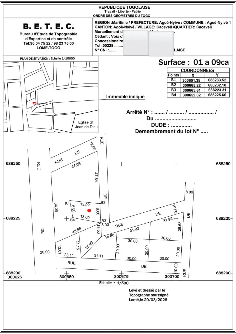 Terrain 109 m² en vente à Agoè Cacaveli – 8 500 000 FCFA