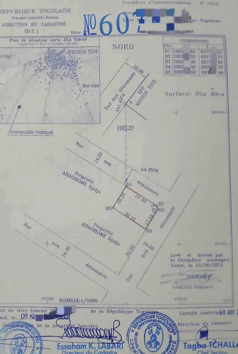 Terrain en angle de rues à vendre à Mission-Tové Adidomé – 8 000 000 FCFA