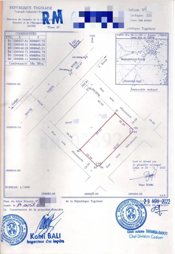 Terrain 3 lots en vente à Kovié-Hoe Kpodji – 15 millions FCFA