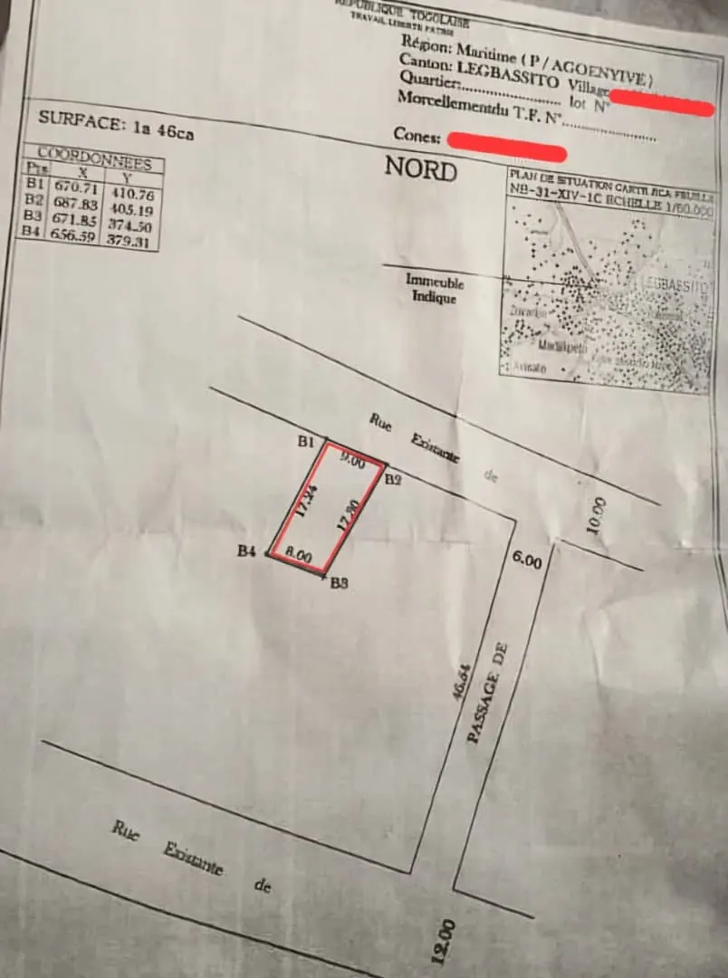 Terrain 146 m² à vendre à Légbassito – 7 000 000 FCFA