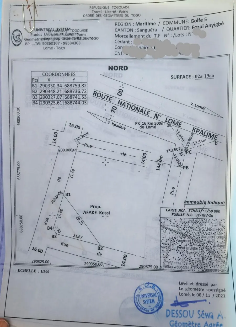 Terrain 219 m² à vendre à Zanguera – 8,5 millions FCFA