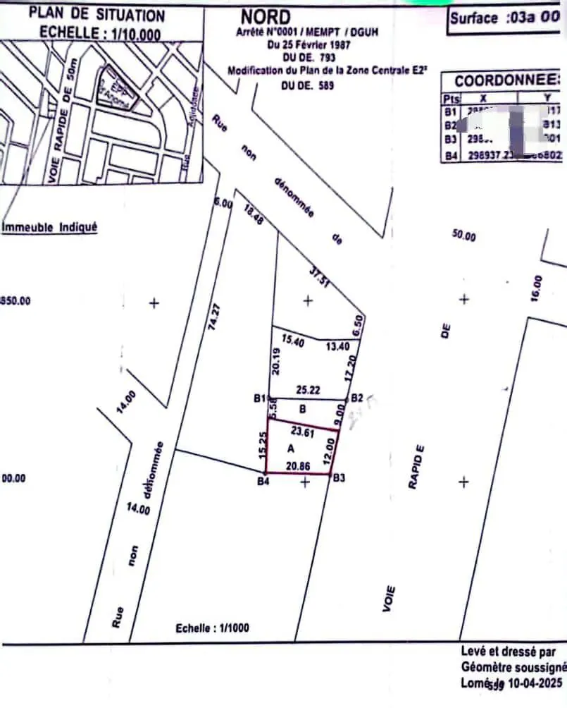 Terrain demi-lot en vente en bordure de goudron à Agoè Anomé – 65 millions FCFA