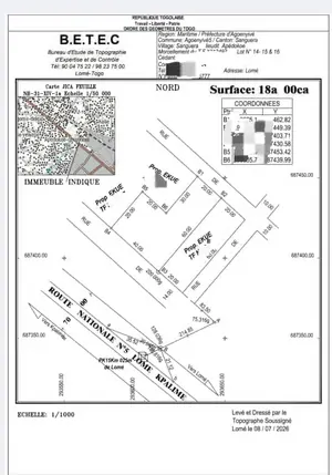 Terrain 1 lot en vente à Apédokoè-Attilamonou près du goudron – 20 000 000 FCFA