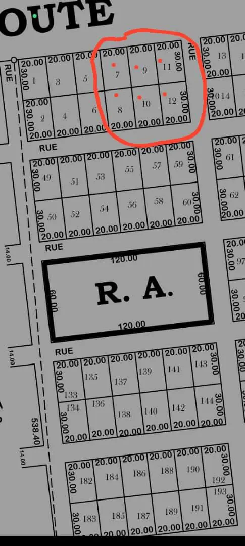 Terrain 5 lots au bord du goudron en angle de rue à Djagblé – 20 millions FCFA le lot