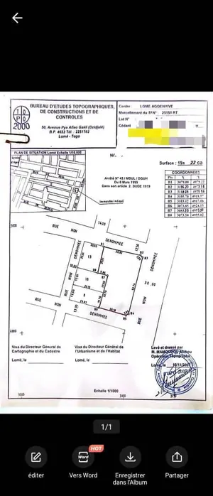 Terrain 3 lots et 1/4 en vente en angle de rue au bord du goudron à Agoè Cacaveli, en face du CEET – 600 millions FCFA