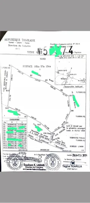 Terrain 18,57 hectares avec titre foncier à vendre à 3 km d'Assahoun – 6 millions FCFA/hectare