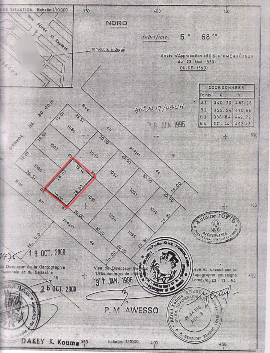 Terrain 1 lot en vente en bordure du goudron à Attiégou (Togo 2000) – 85 000 000 FCFA