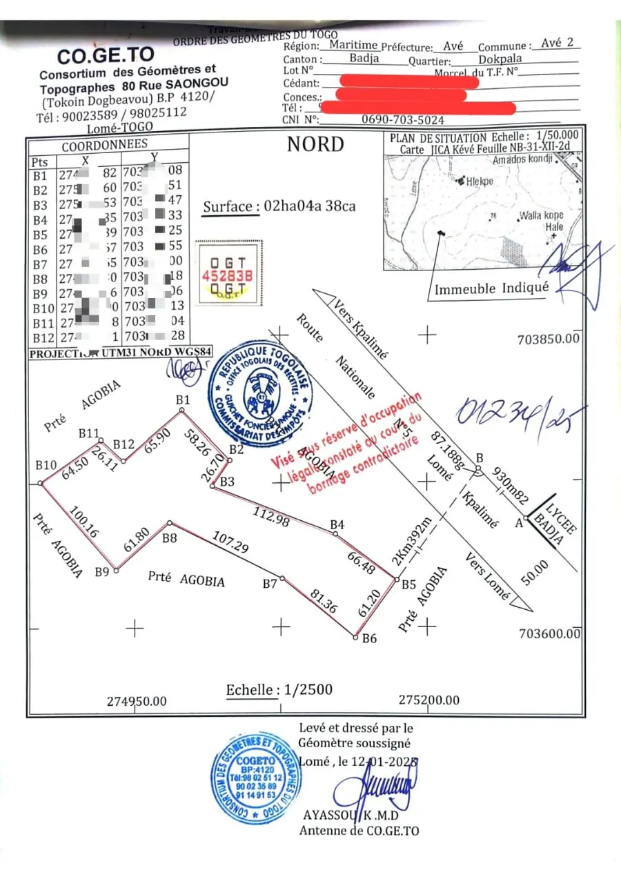 Terrain agricole 2 hectares à vendre à Bagbé Dokpala – 16 millions FCFA