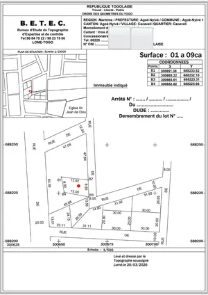 Terrain 109 m² en vente à Agoè Cacaveli – 8 500 000 FCFA