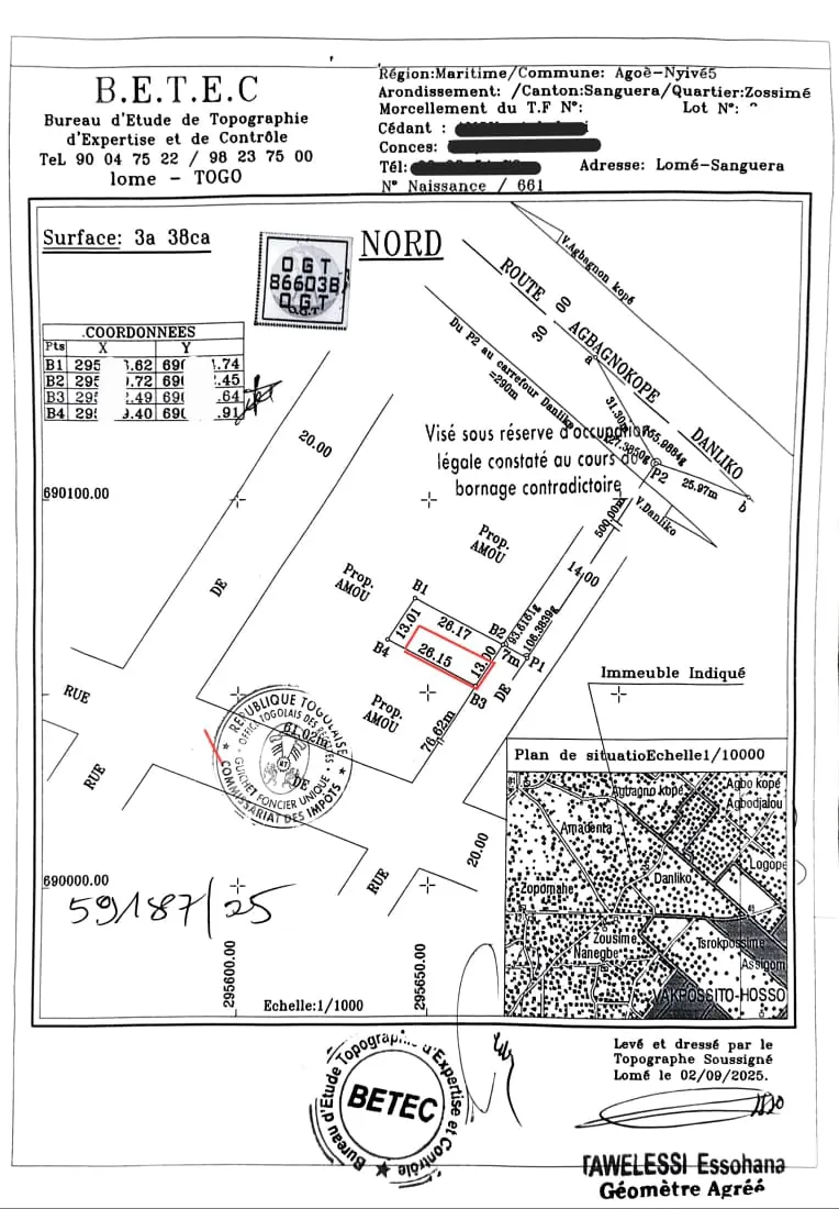Terrain 150 m² en vente à Légbassito Daliko près de l'EPP Daliko – 6 500 000 FCFA