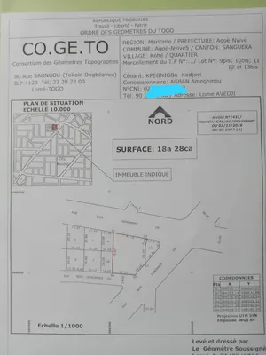Terrain 1 lot en vente à Kohé Adjarité – 13 millions FCFA