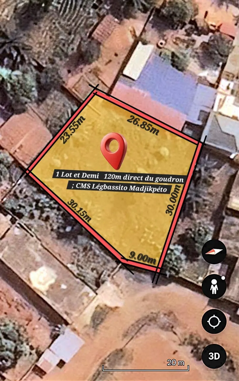 Vente d'un terrain à Légbassito, 911 m² (1,5 lot), à 120 m du goudron contournement – 45 millions FCFA