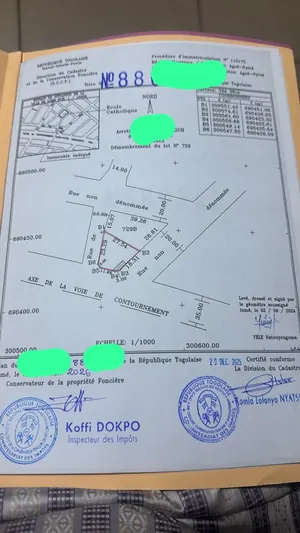 Vente d'un terrain à Agoè Démakpoè, 438 m², bord du goudron, angle de rue – 100 millions FCFA