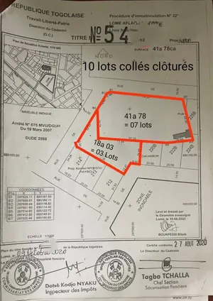 Terrain 600 m² en angle de rue à Avedji Carrefour Y – prix par lot à partir de 55 millions FCFA