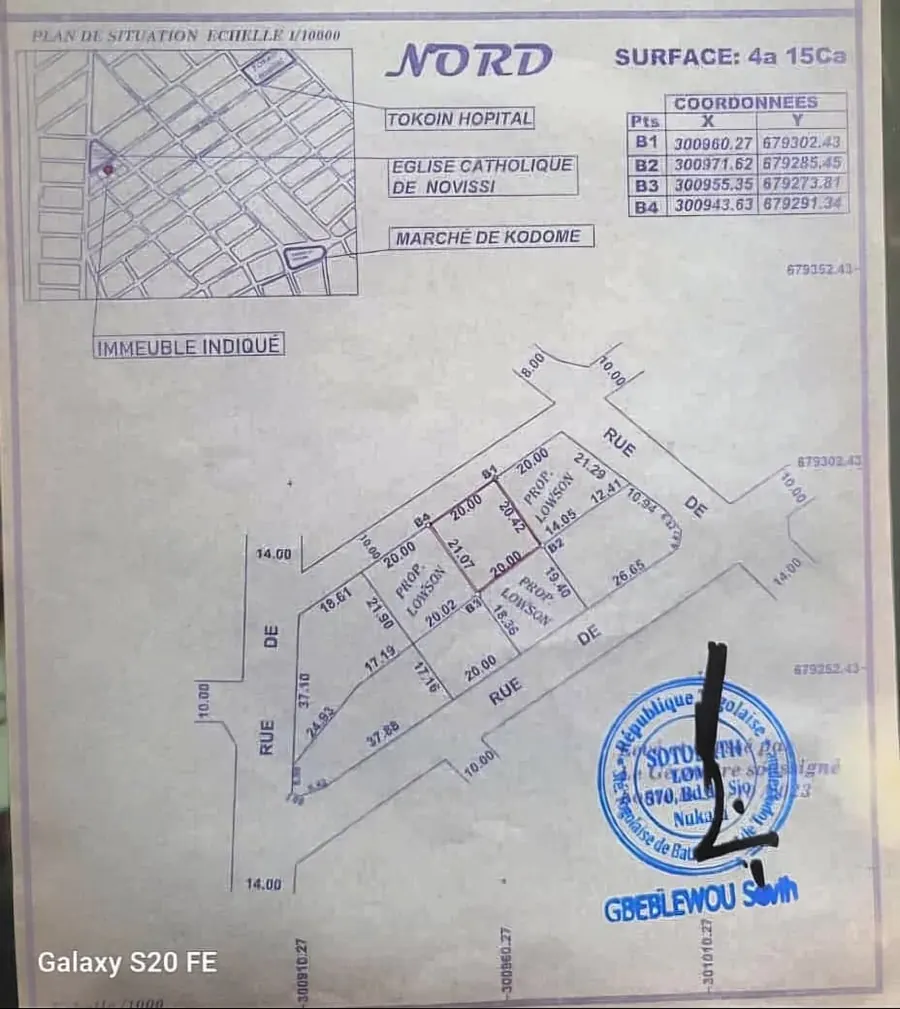 Terrain 1200 m² en vente à Tokoin Protestant – 50 millions FCFA