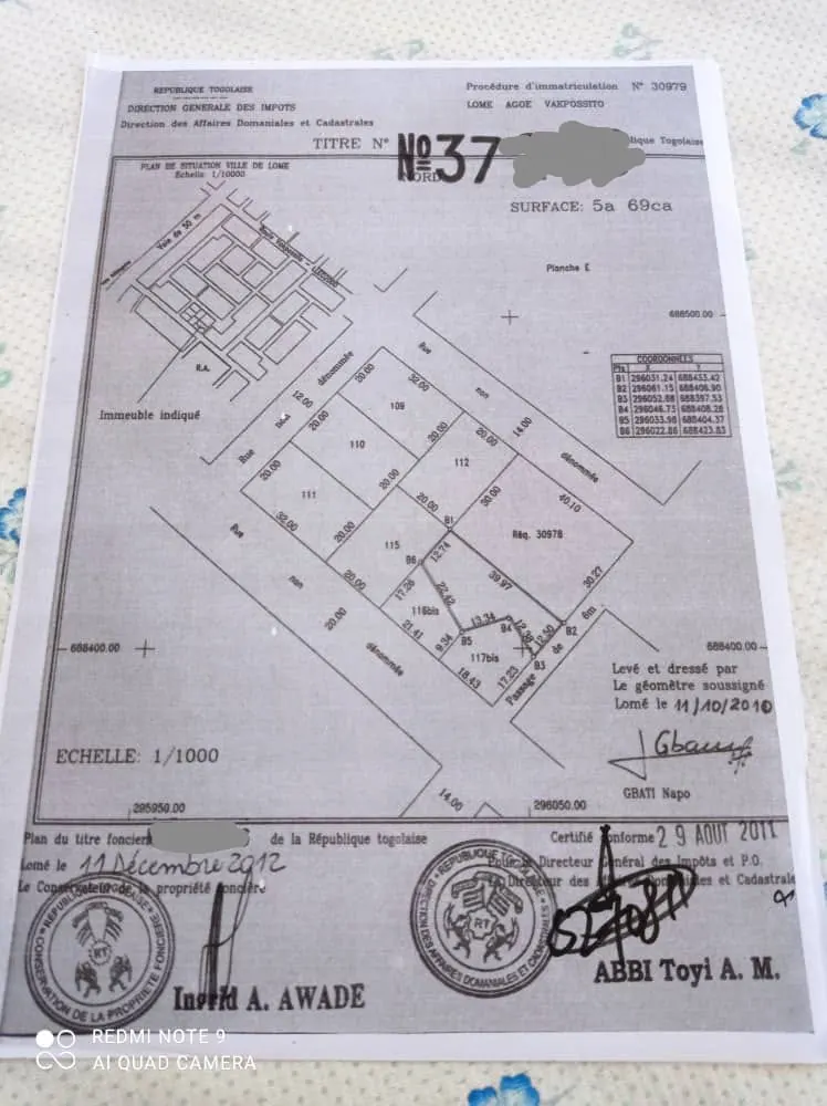 Vente d'un terrain à Agoè Nanegbé, 1 lot clôturé de 569 m², à 100 m de la grande rue – 25 000 000 FCFA