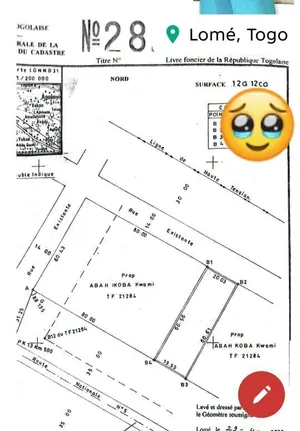 Terrain 2 lots de 1200 m² en vente en bord du goudron à Adidogomé Atigangome – 150 millions FCFA