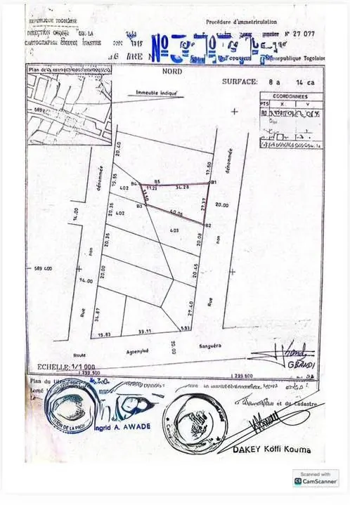 Terrain 814 m² en vente en bord de voie à Agoè Cool-Catché – 38 millions FCFA