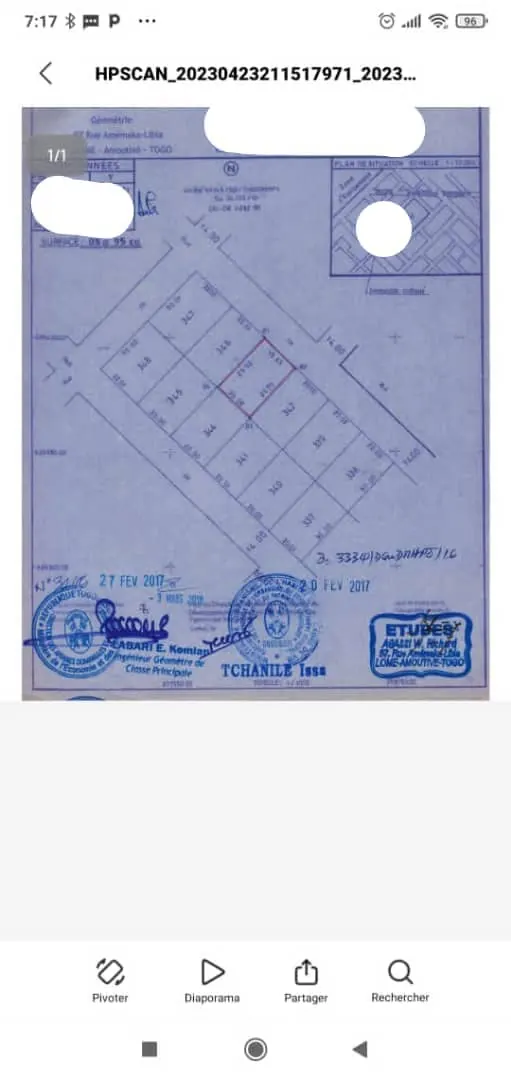 Vente d'un terrain à Agoè Logopé Camp de Police, 1 lot (595 m²), à 100 m de la grande voie – 35 millions FCFA à débattre