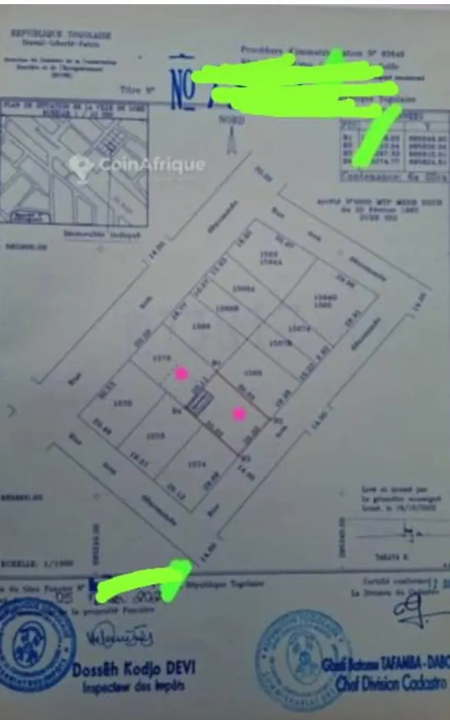 Terrain 2 lots en vente à Adidogomé Madiba Festadore, proche du goudron – 110 millions FCFA