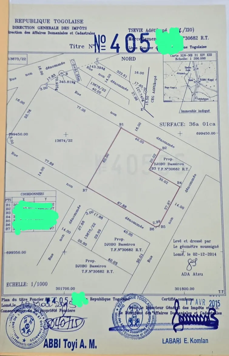 Terrain 6 lots en vente à Adétikopé – 17,5 millions FCFA le lot