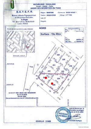 Vente de terrain à Aného Vodougbé, 3 lots en angle de rue, à 200 m du goudron RN2 côté plage – 45 millions FCFA