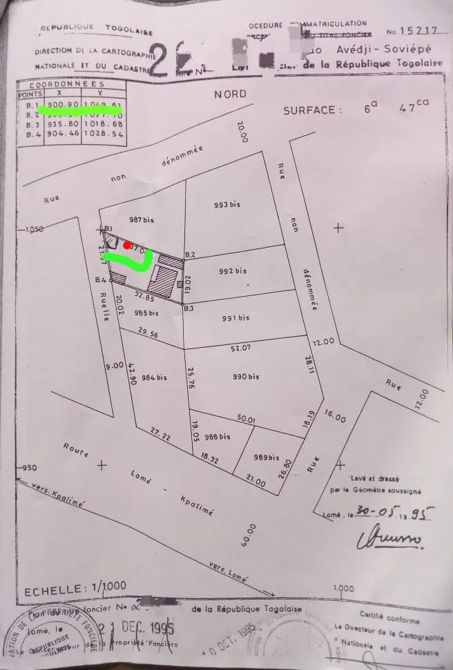 Terrain à vendre à Adidogomé Soviépé – 15 millions FCFA