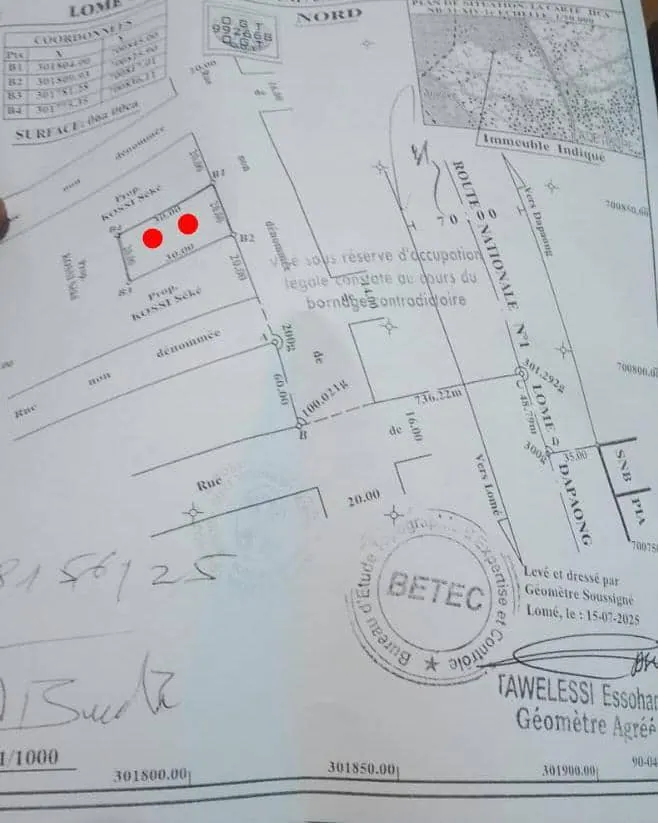 Terrain 1 lot de 600 m² en vente à Adetikopé – 12 millions FCFA