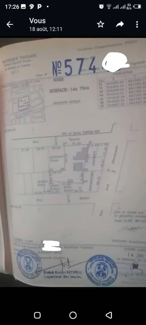 Terrain 1500 m² en vente à Tokoin Forever Wuiti – 210 millions FCFA
