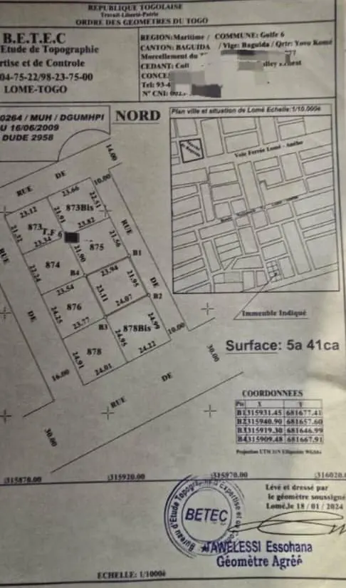 Terrain de 541 m² en vente à Baguida – 40 millions FCFA