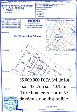 Terrain 457 m² en vente à Attikoumé derrière FUCEC – 35 millions FCFA