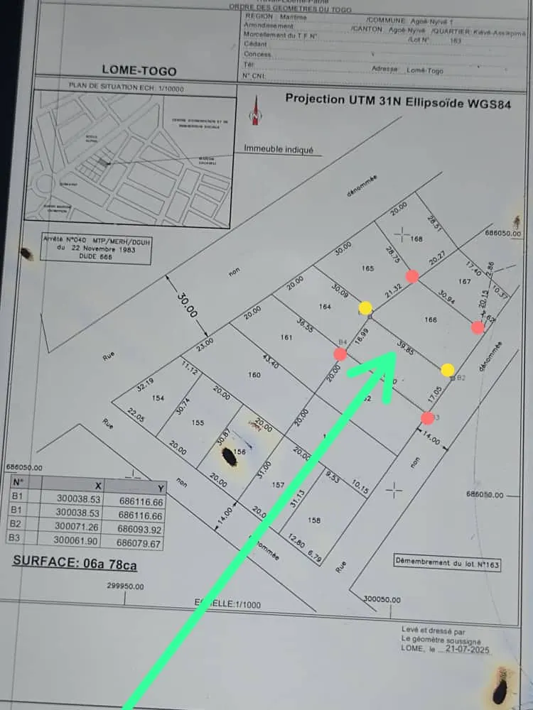 Terrain de 678 m² en vente à Agbalepedo – 65 millions FCFA