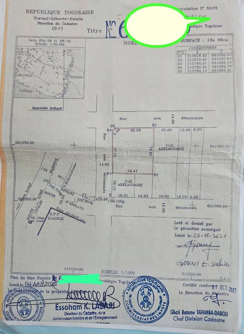 Terrain 2 lots en angle de rue à vendre à Djagblé Abodavé – 40 millions FCFA
