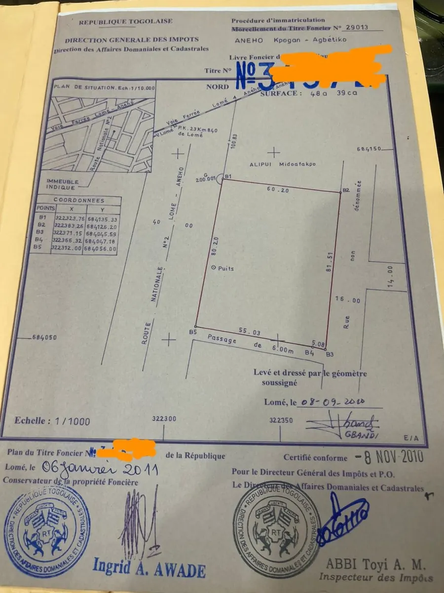 Terrain 8 lots en vente en bordure de goudron à Kpogan-Agbavi côté plage – 360 millions FCFA