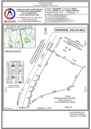 14 hectares à vendre à l'entrée de Notsé, lieu-dit Alinou Yotiglo, à 3 km du goudron RN1 – 2,5 millions FCFA par hectare