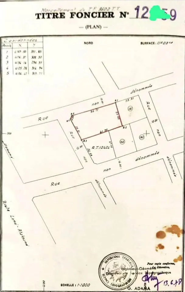 Terrain 2 lots de 1200 m² en vente à Tokoin Colombes de la Paix – 170 millions FCFA