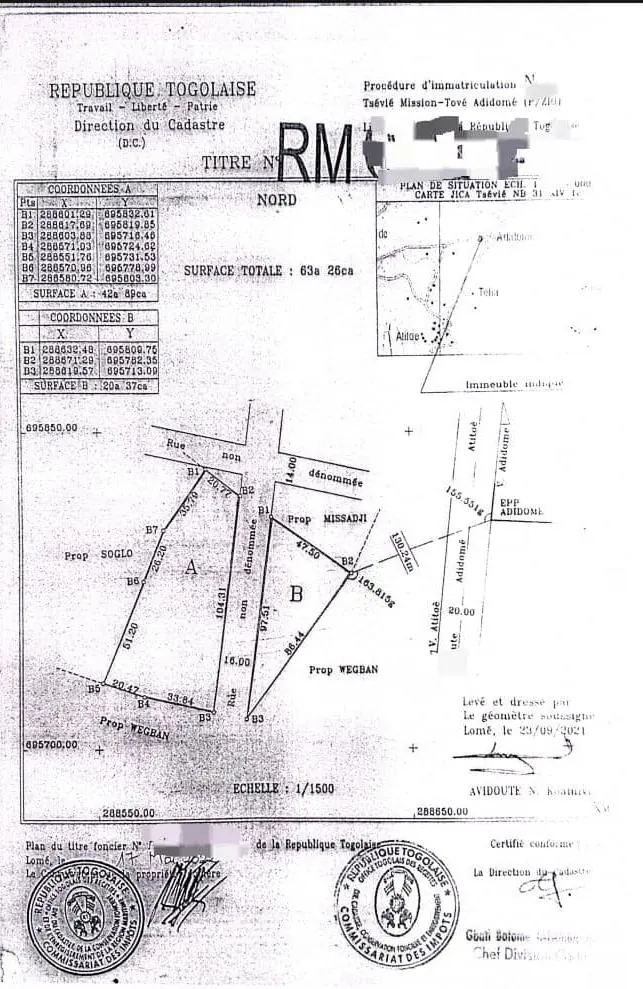 Terrain 7 lots à vendre à Kpala Adidomé – 10 millions FCFA le lot