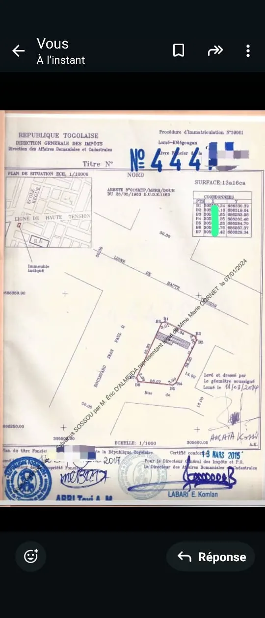 Terrain 2 lots et 1/4 en vente en bordure de goudron sur l'axe Lomé-Vogan – 150 millions FCFA le lot