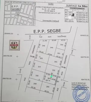 Terrain d'un quart de lot en vente à Ségbé Samaritain – 7,5 millions FCFA