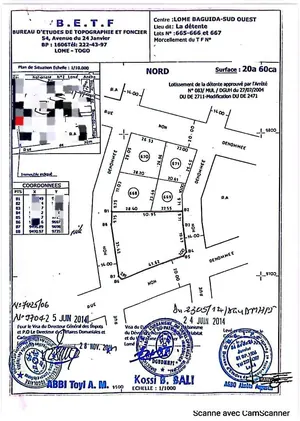 Terrain 2060 m² en vente à Baguida – 50 millions FCFA le lot