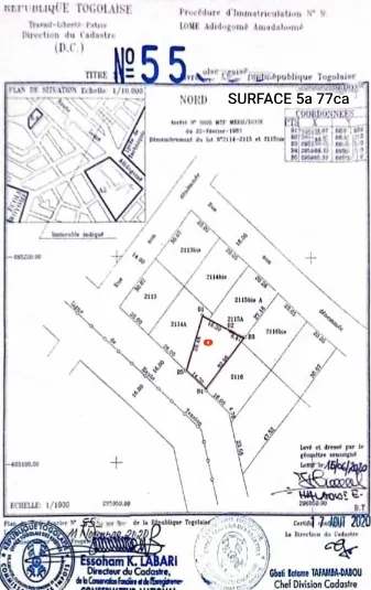 Vente d'un terrain à Adidogomé Ecobank, 1 lot (577 m²), bord du goudron, titre foncier personnel – 75 millions FCFA