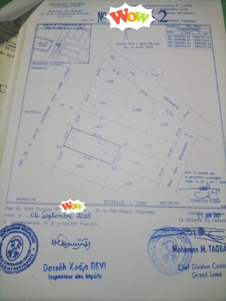 Terrain 979 m² en vente en bordure de goudron à Kégué, en face du CHR – 230 millions FCFA