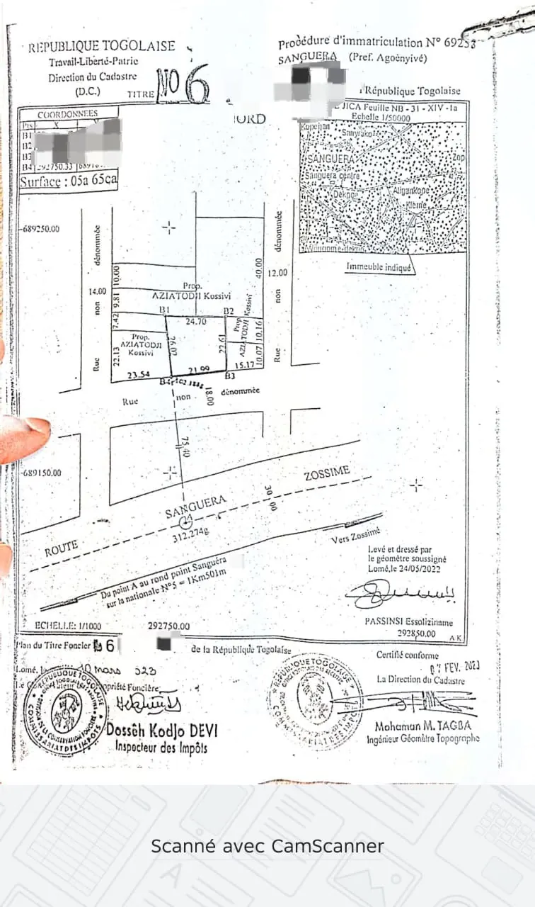 Terrain 569 m² en vente à Zanguera (Jolie Cœur), Lomé – 25 millions FCFA le lot