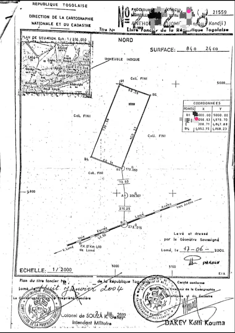 Terrain 14 lots à vendre à Togokomé – 20 millions FCFA le lot