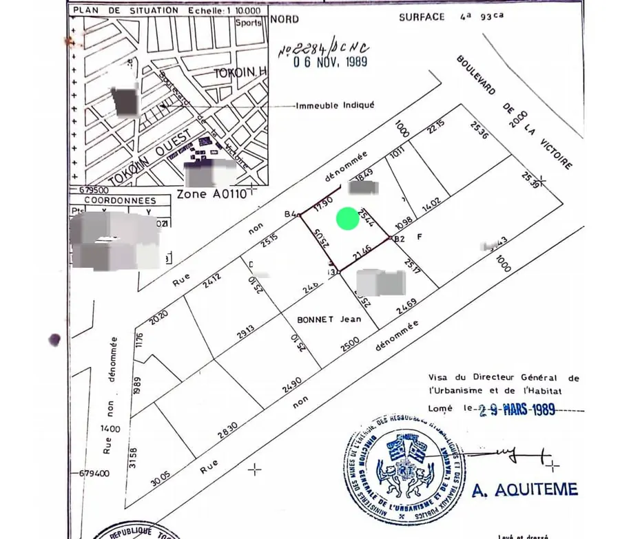 Terrain 500 m² en vente à Tokoin Casablanca – 94 millions FCFA