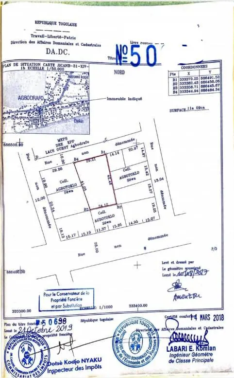 Terrain de 1109 m² en vente à Agbodrafo – prix à partir de 13 millions FCFA le lot