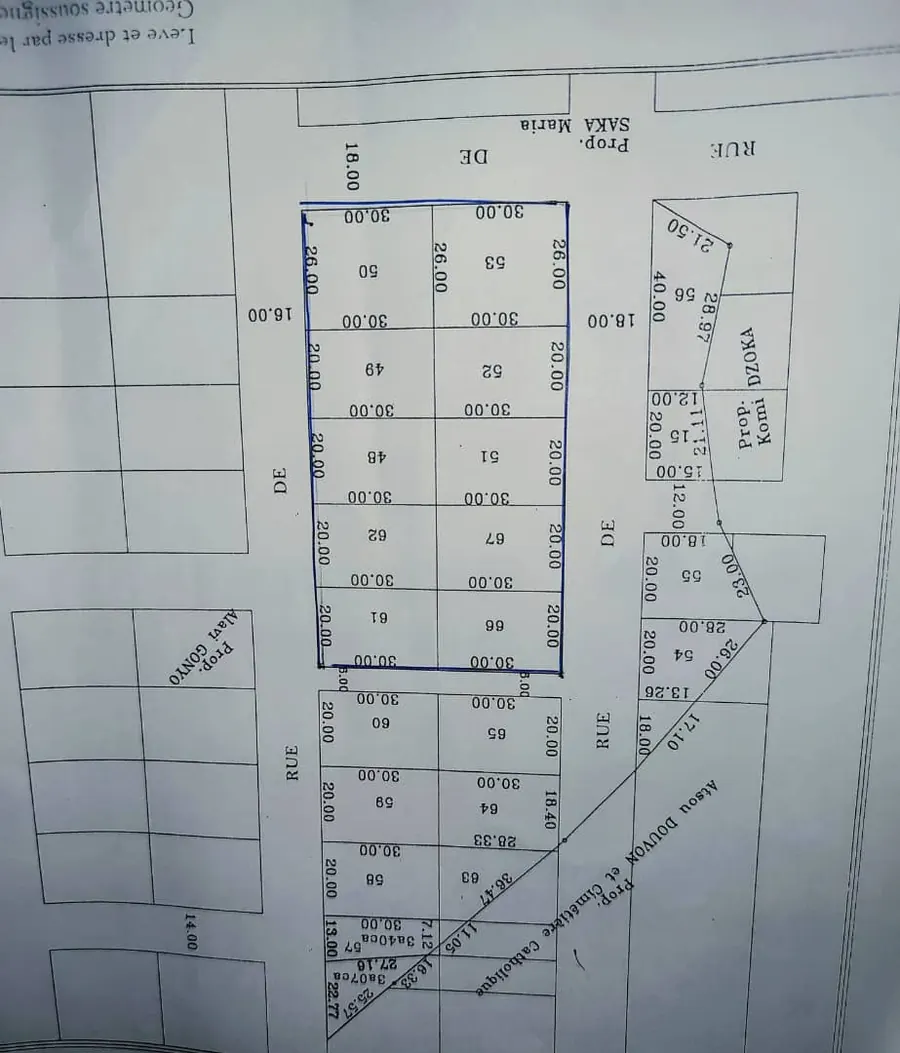 Terrain 10 lots à vendre à Kovié GDF – 7,5 millions FCFA le lot