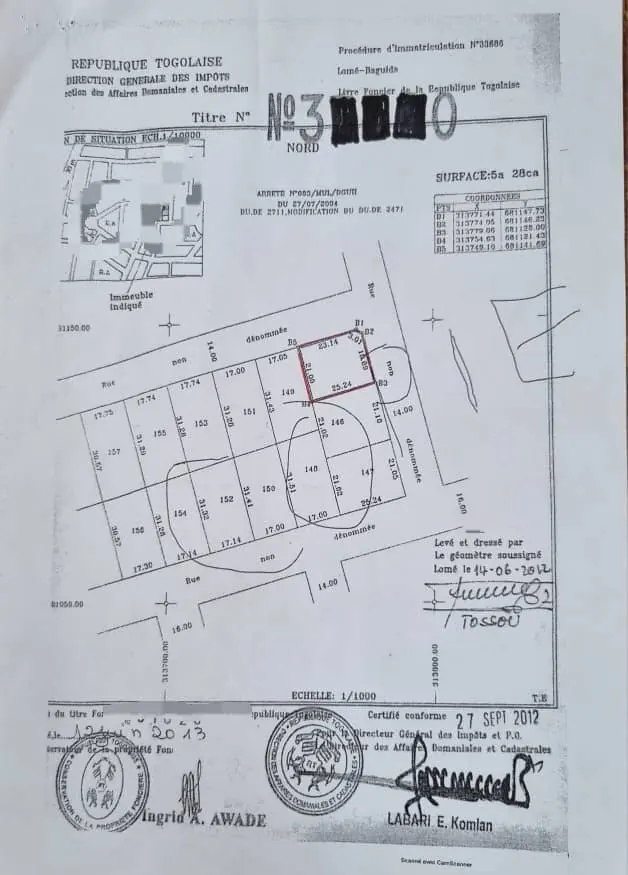 Terrain 1 lot en vente à Baguida centre – 35 millions FCFA