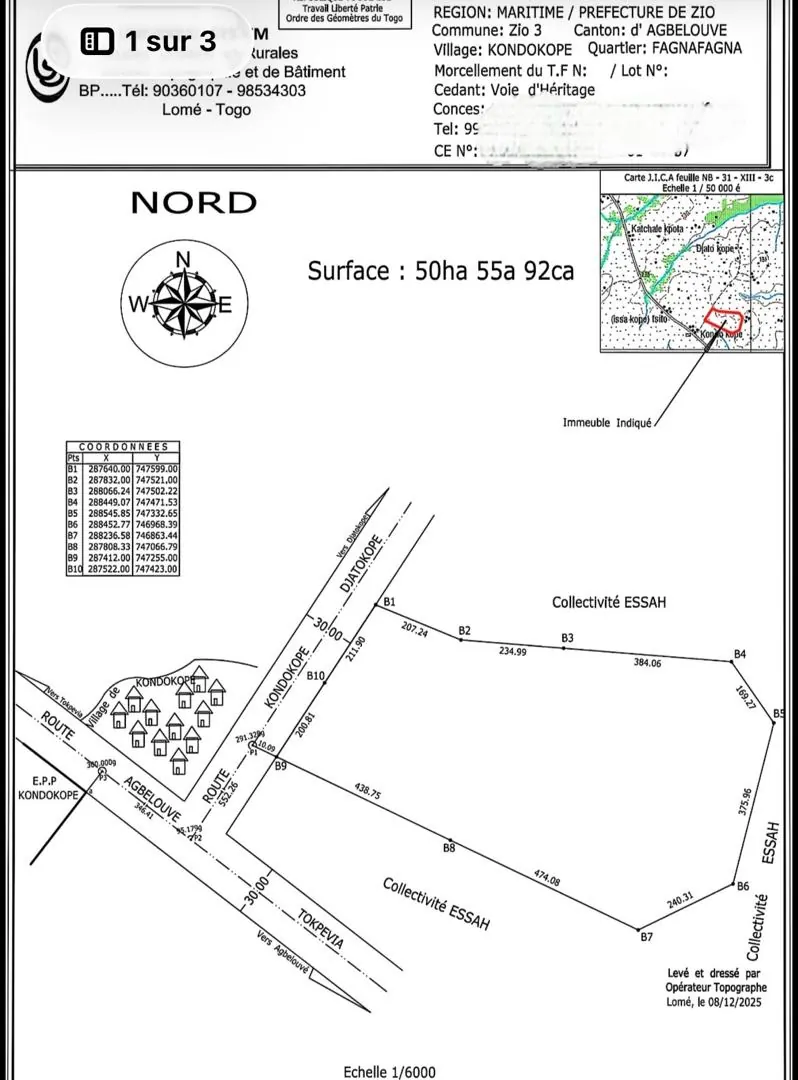 Terrain cultivable de 50 hectares en vente à Agbelouve – 1 million FCFA par hectare