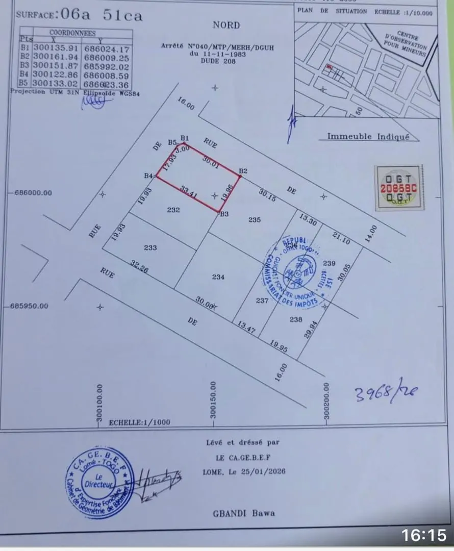 Terrain 659 m² en vente à Agoè Cacaveli – 55 millions FCFA